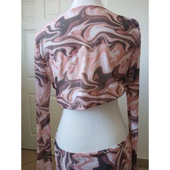 Lulus Swirl Power Pink Multi Print Cutout Bodycon Midi Dress, Size Large - Picture 8 of 16